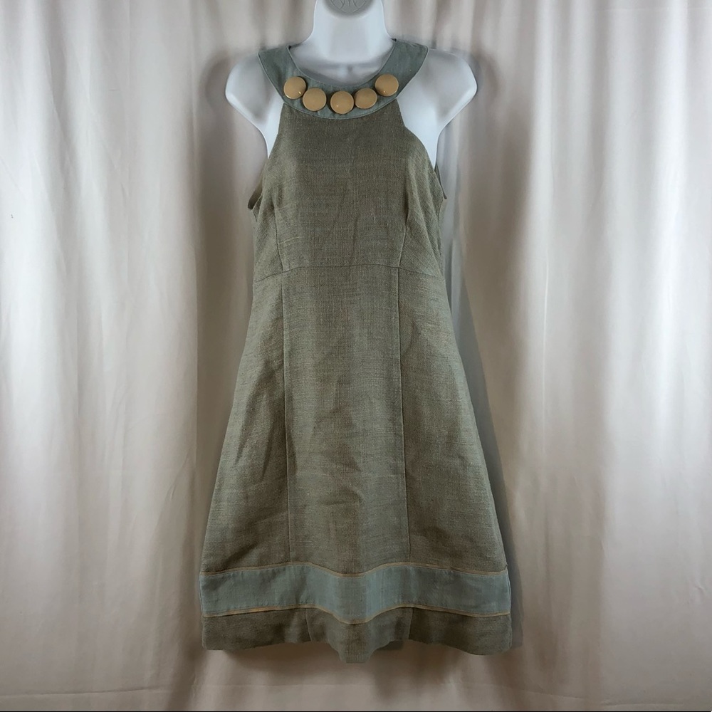 Tribute by Heni Neman embellished Linen blend fit & flair sleeveless dress 8